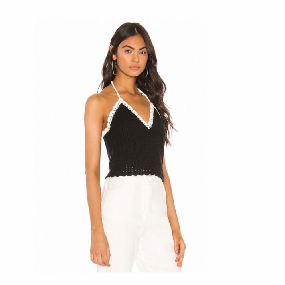 Alice + Olivia Saran Cropped Halter Top in Black.